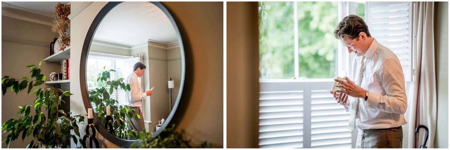 The groom getting ready at home