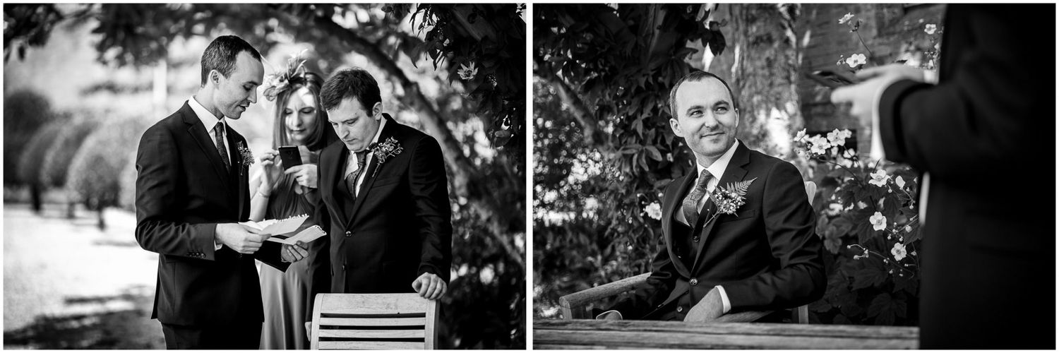 A series of black and white photographs showing various candid moments during a public event.
