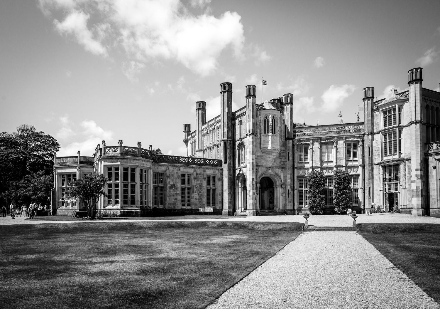 Highcliffe Castle wedding venue exterior in black and white