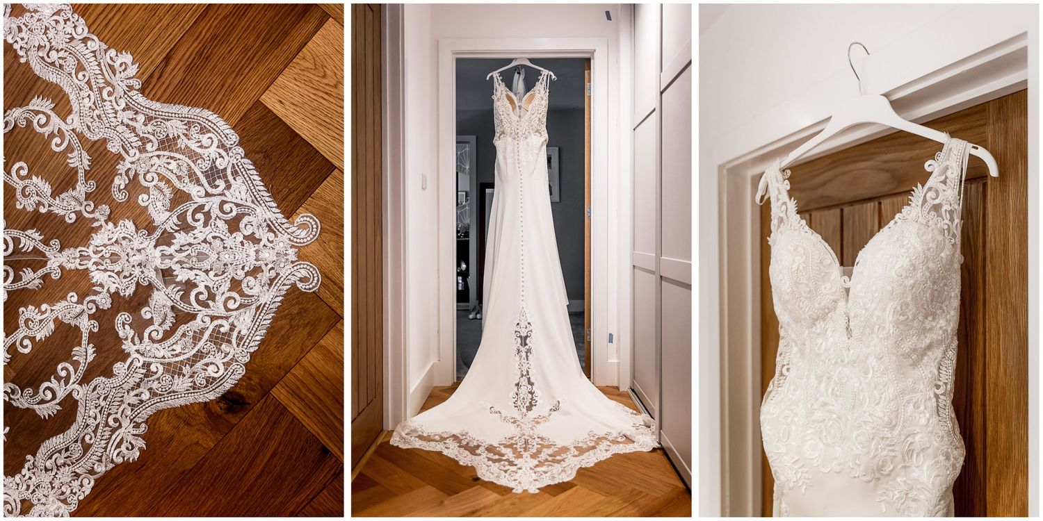 Elegant white wedding dress details