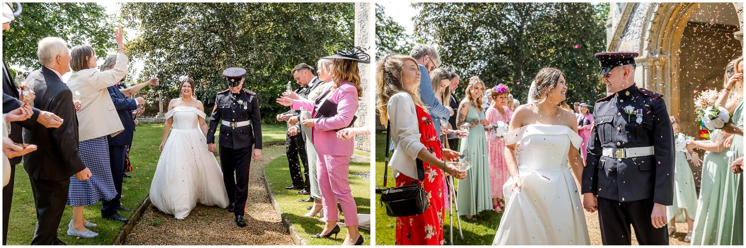 Confetti outside the chapel at The Elvetham Hotel for a wedding
