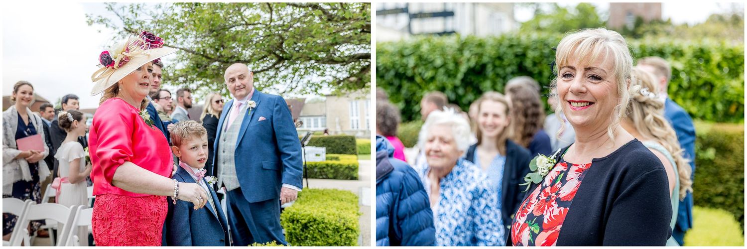 Joyful wedding party moments captured during an outdoor garden celebration.