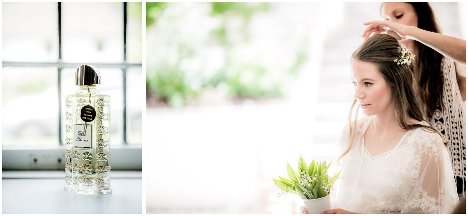 Wedding detail shots of flowers, rings, and decor arranged in an elegant collage style layout.