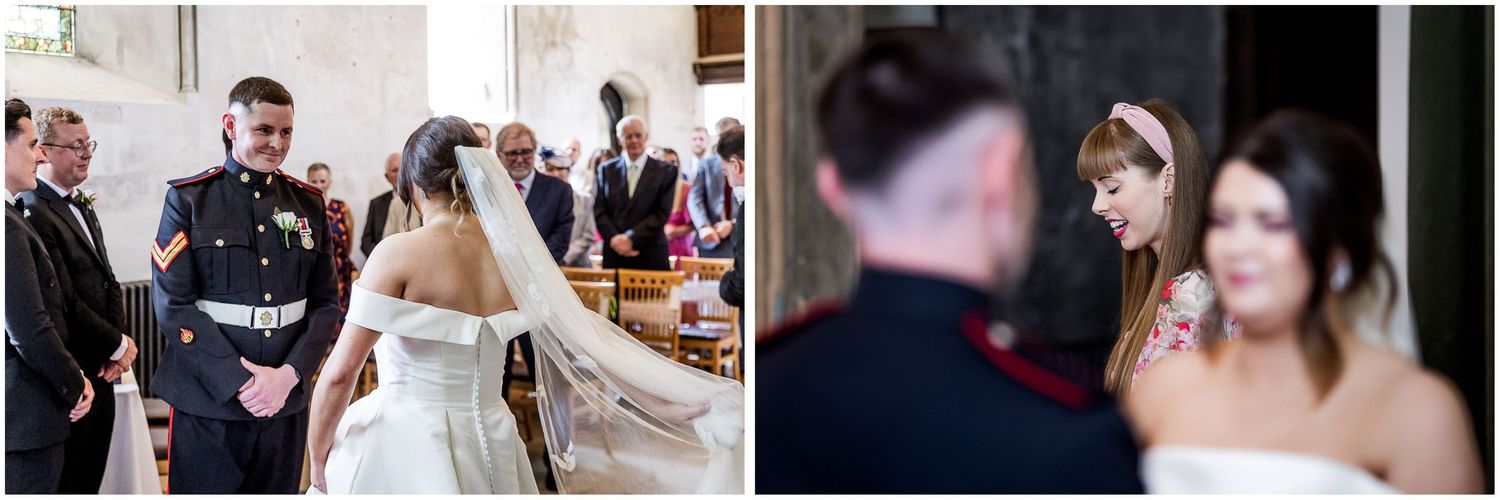 A wedding celebration montage showing various candid moments between guests and the couple throughout the special day.
