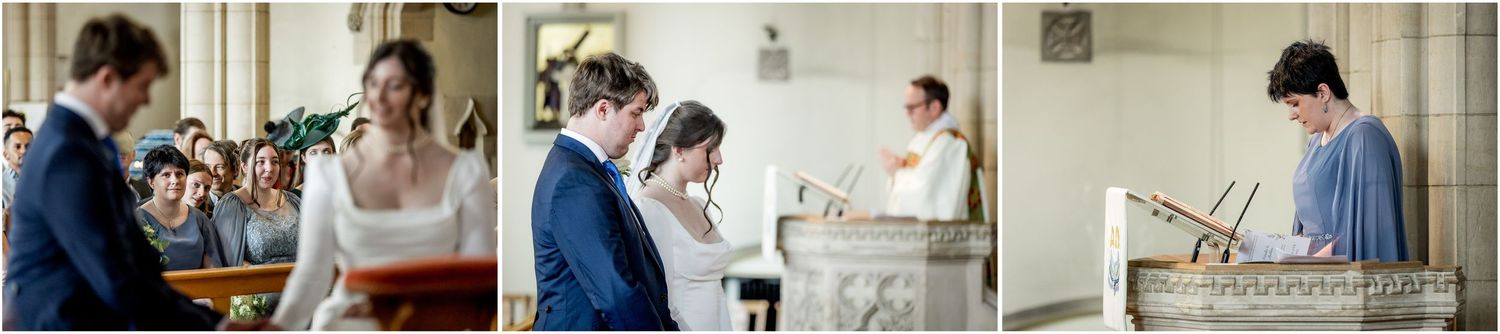 A series of intimate moments captured during a church wedding ceremony.