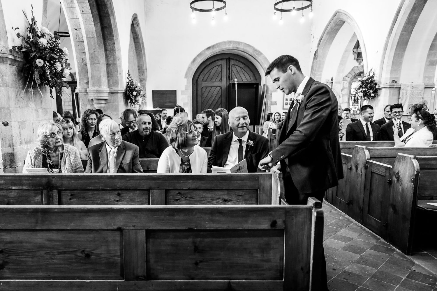 Wedding guests gathered inside the church during the ceremony.