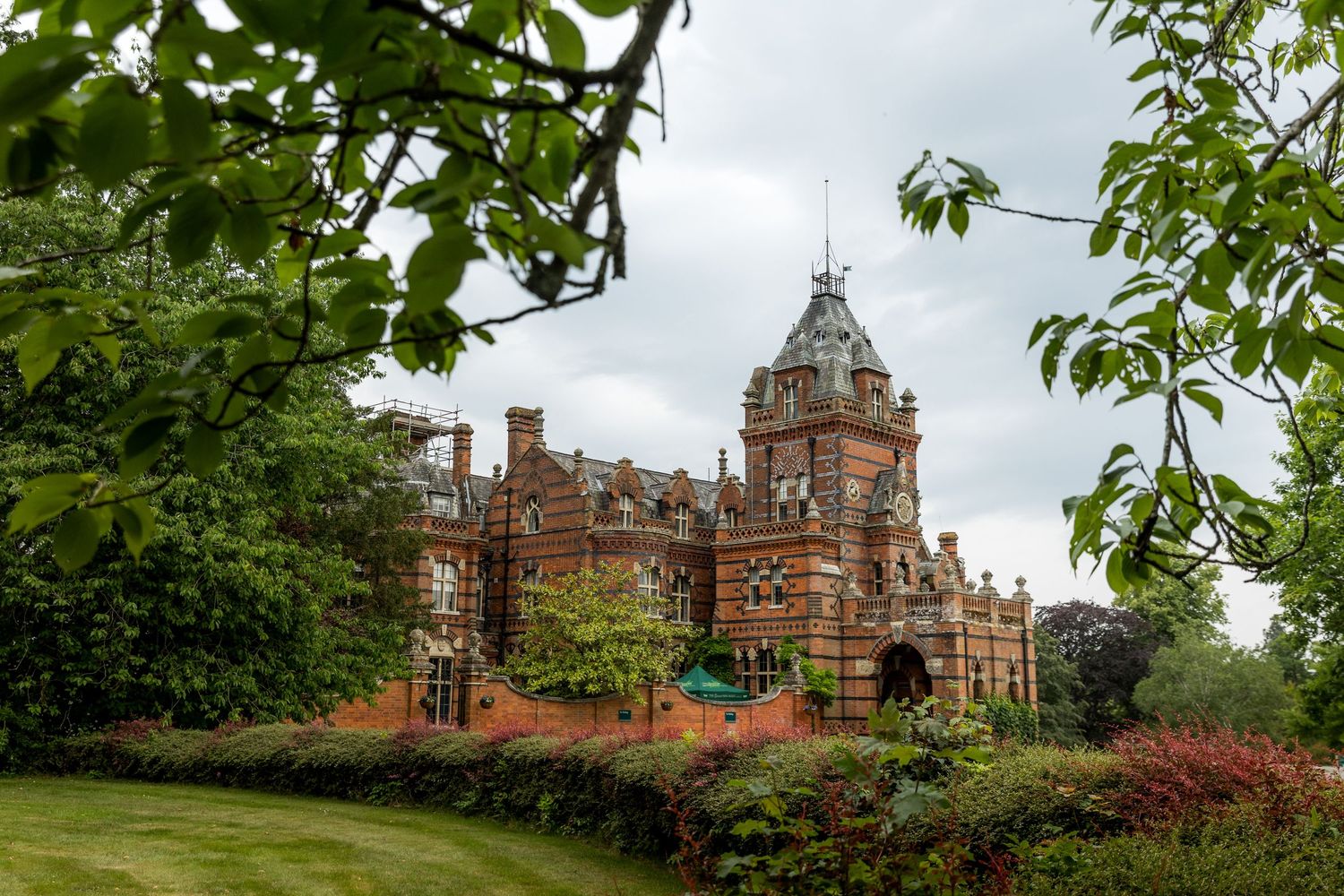 Wedding photography exterior view of The Elvetham, hotel and wedding venue with chapel in north Hampshire