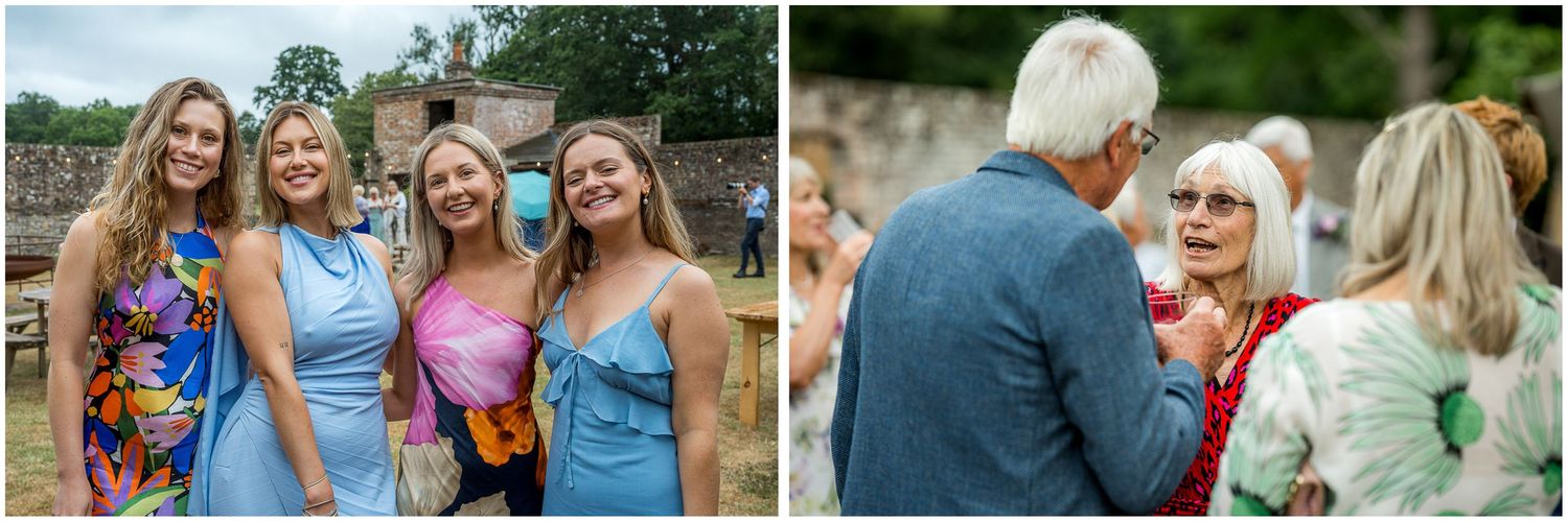 Candid photography of wedding guests before an outdoor ceremony