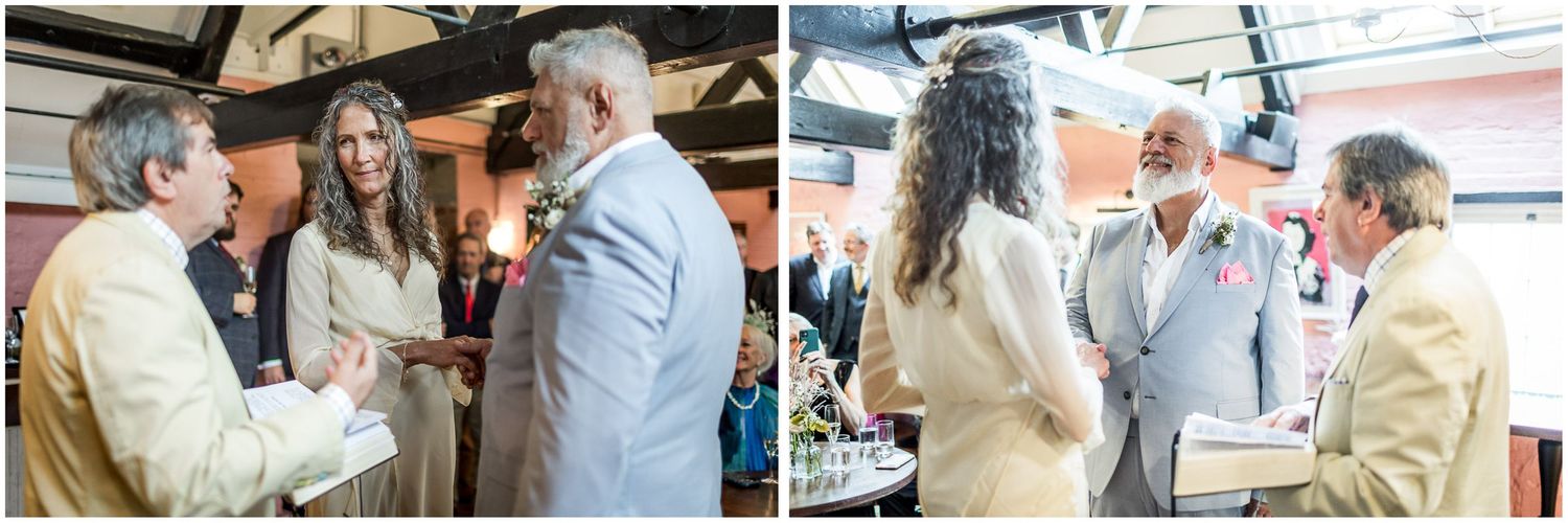 The exchange of rings during a wedding ceremony in Winchester