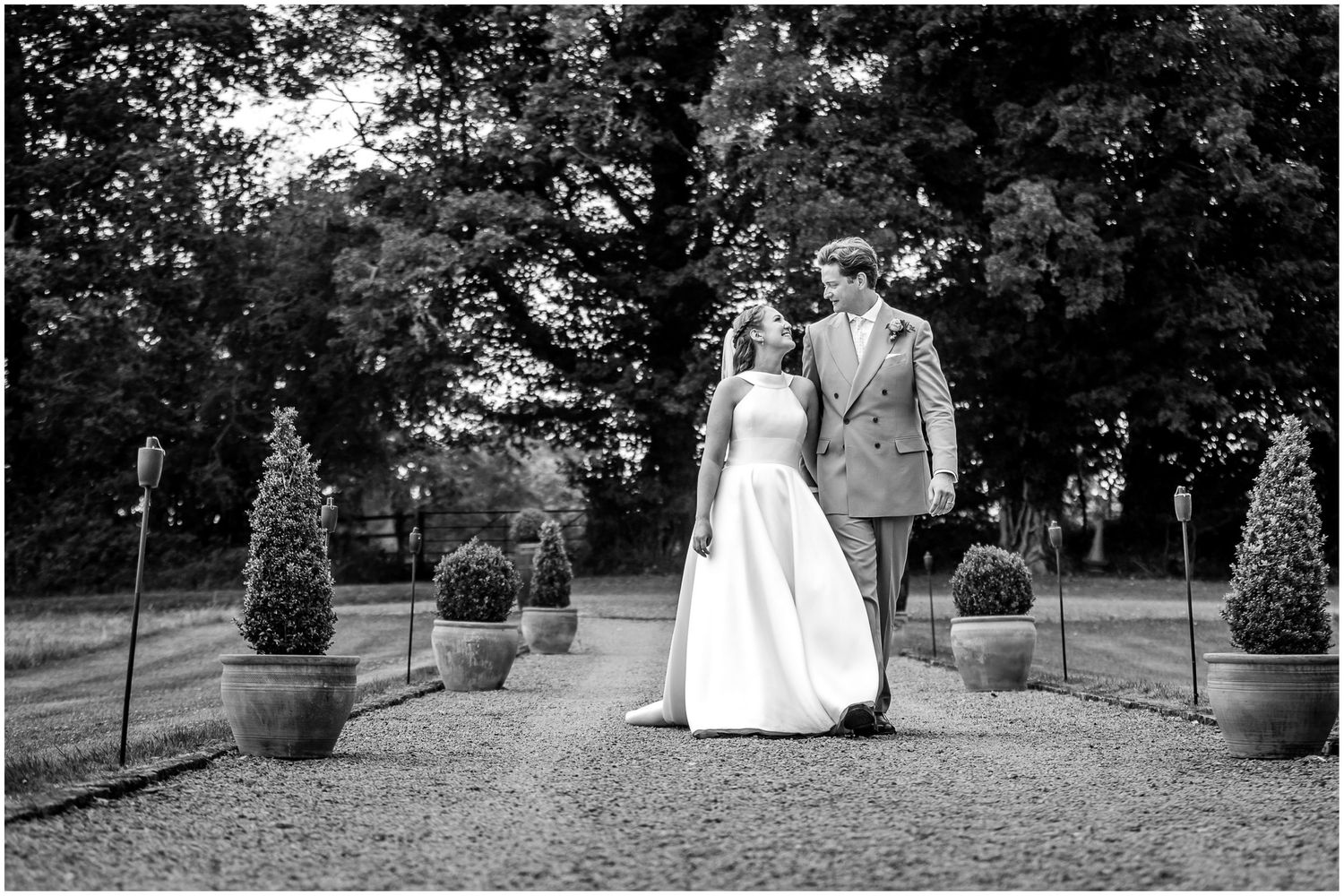 Black and white bride and groom wedding portrait in a country house wedding venue in Hampshire