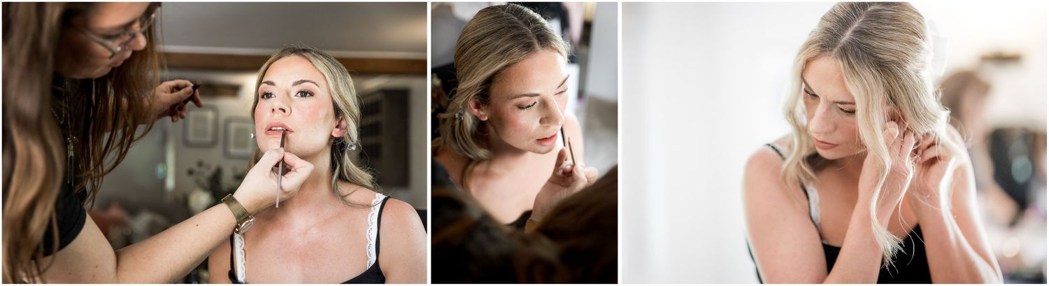 Emotional wedding preparation moments captured in black and white photography.