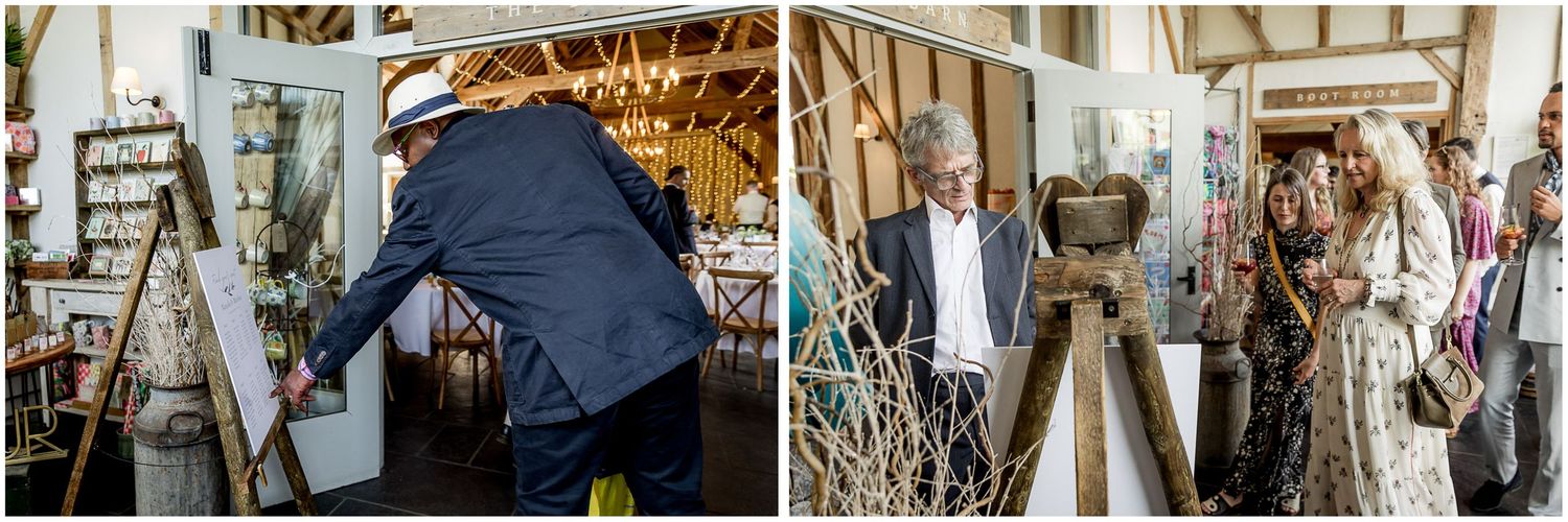 Wedding preparations and decorating in progress at a rustic venue.