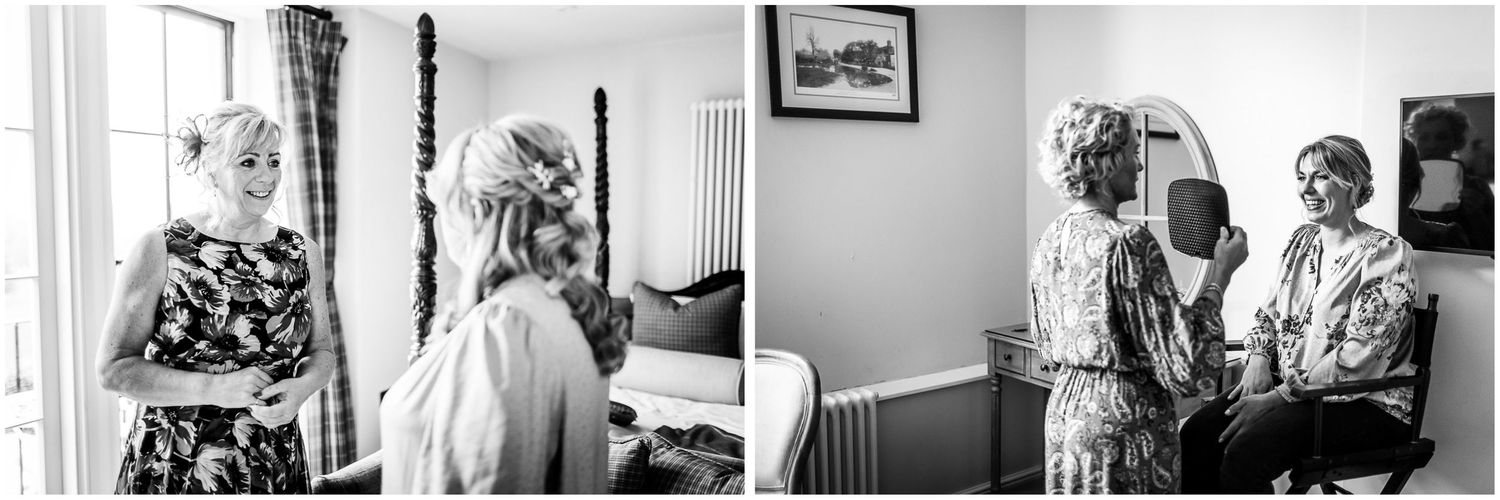 Black and white series showing intimate moments during wedding preparations.