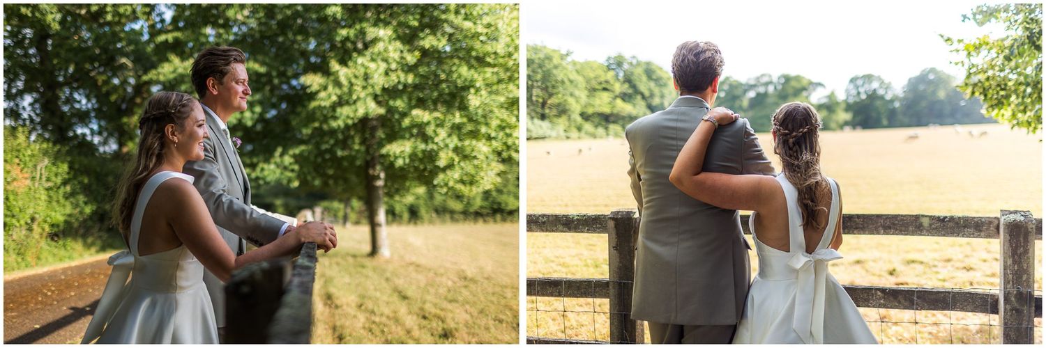 Bride and groom portrait session in the evening light at the Holywell Estate in Hampshire