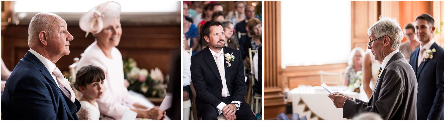 Wedding guests watch a reading during the ceremony at a Walhampton School wedding