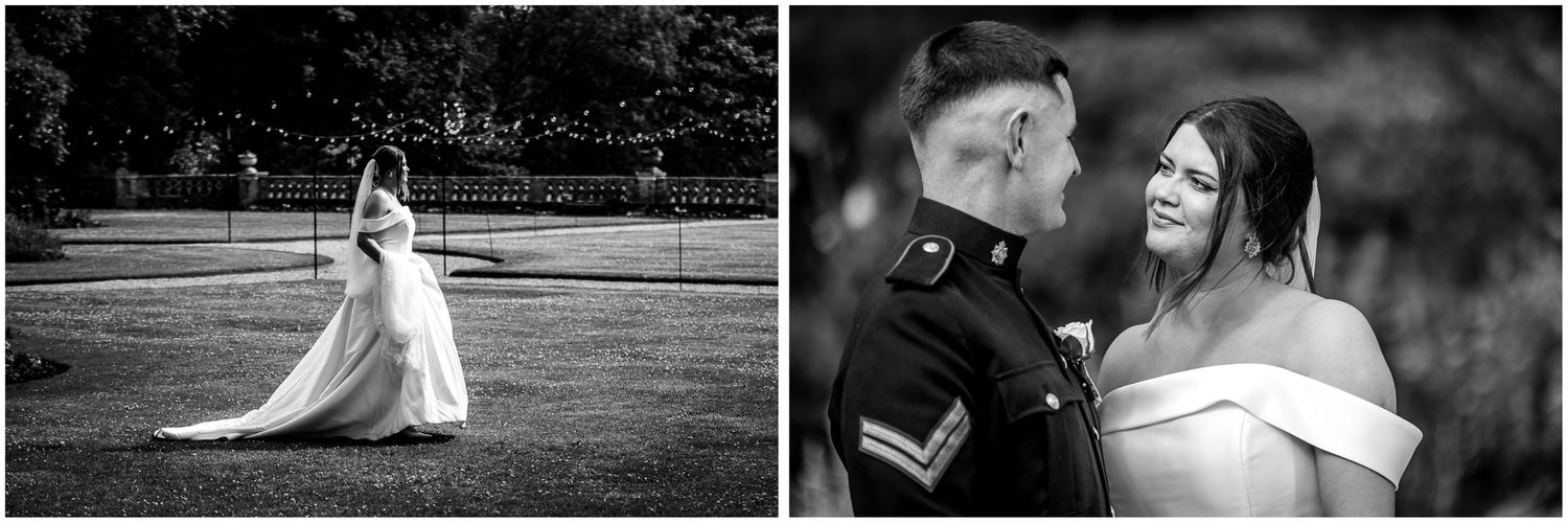 A collection of black and white wedding photography showing romantic moments and details from a couple's special day.