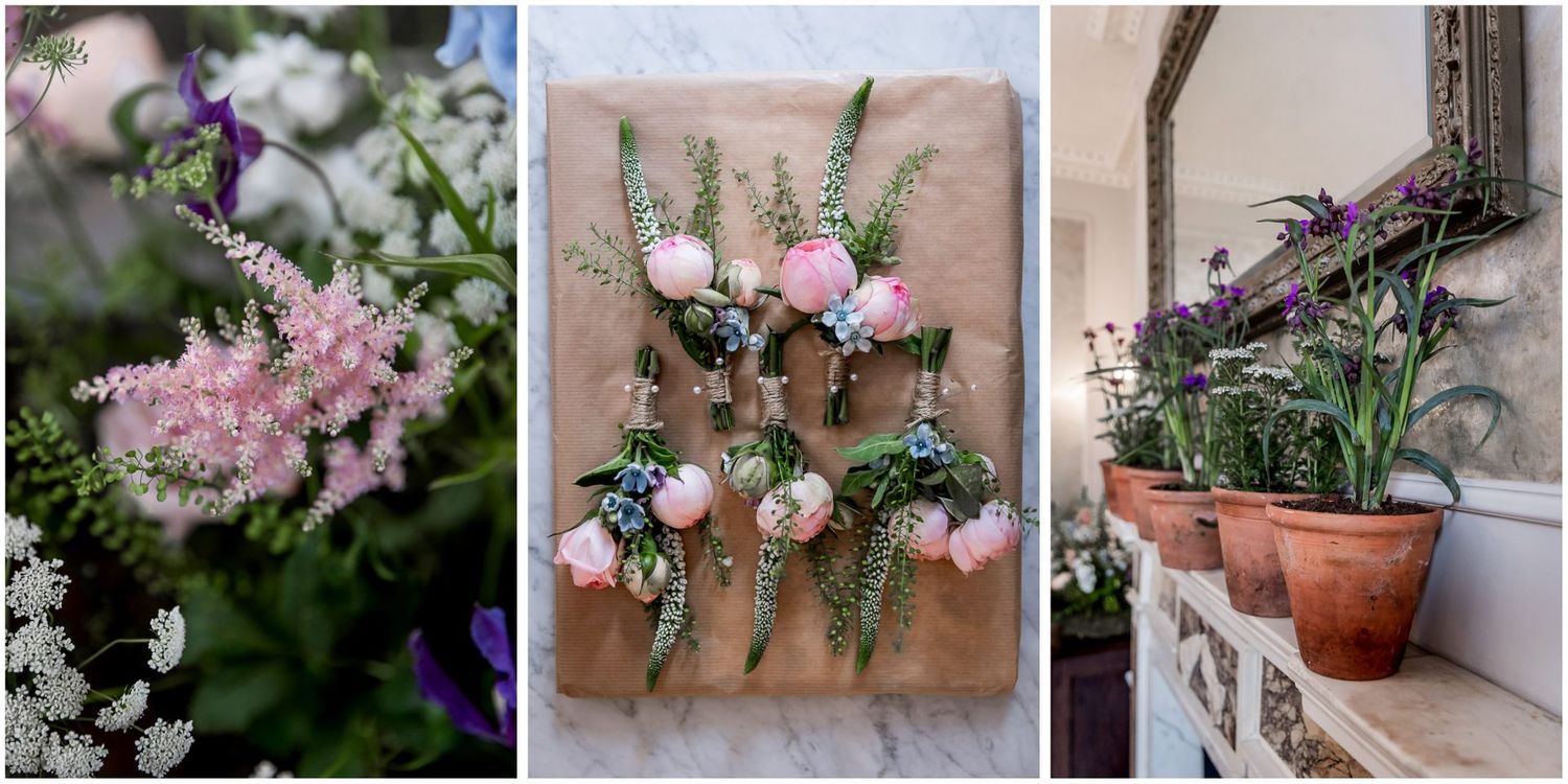 Collection of delicate floral arrangements featuring pink and white blooms.