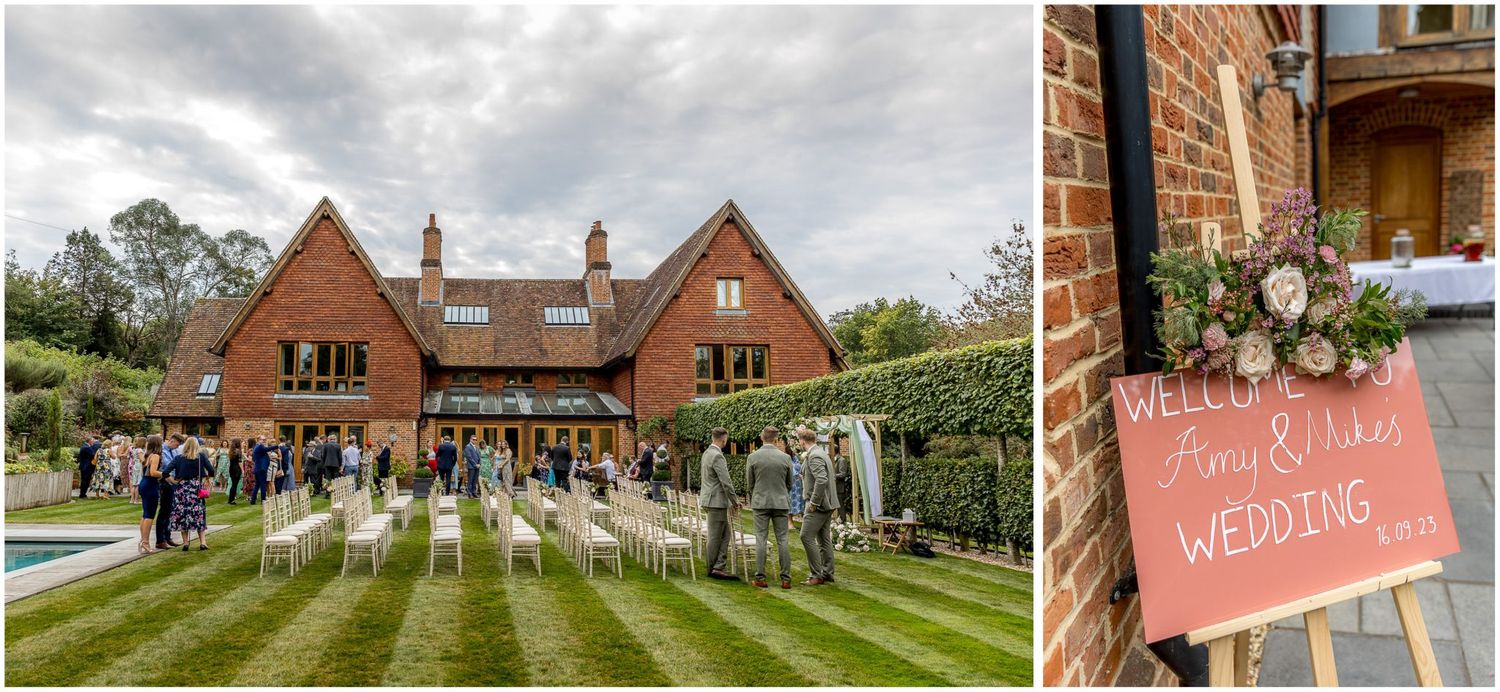 Beautiful brick venue and grounds decorated for an elegant countryside wedding.
