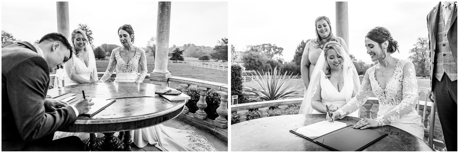 Black and white candid shots of wedding guests enjoying the outdoor celebration.