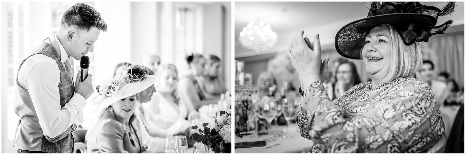 Series of black and white candid moments from an intimate wedding celebration.