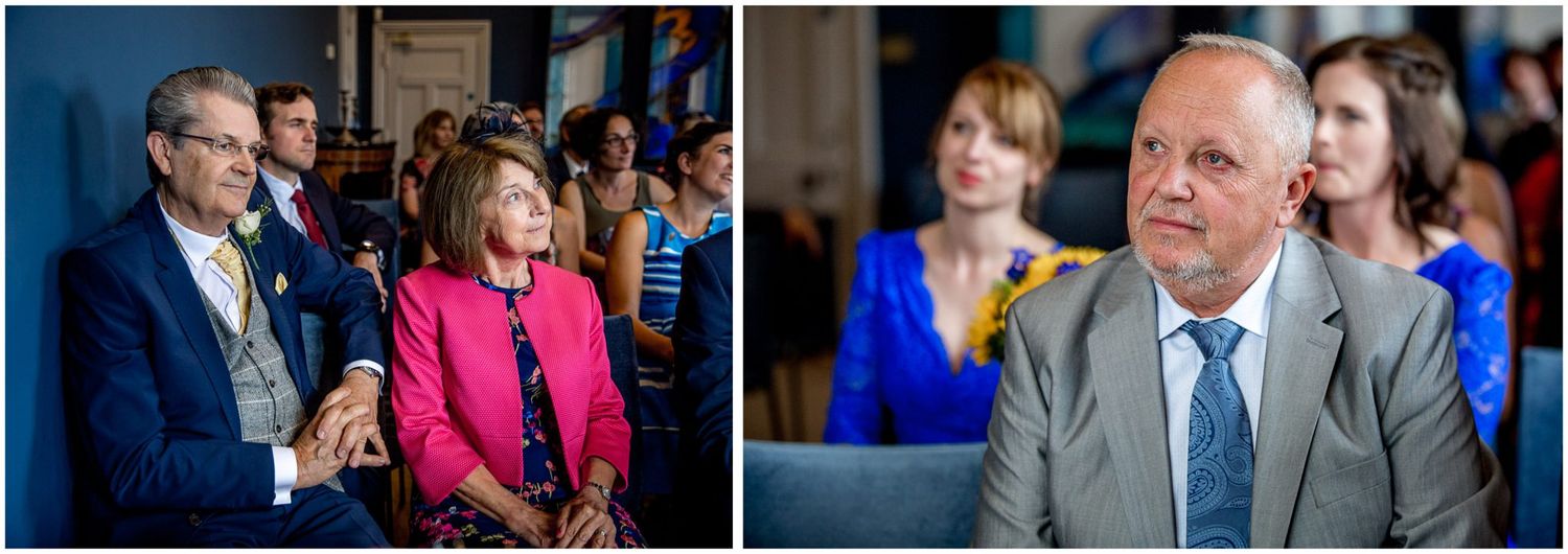 A collage of professional business event photos showing people speaking and interacting at a corporate conference.