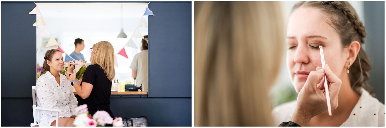 Bridal preparations at a Winchester family home before a wedding at the Holywell Estate in Hampshire
