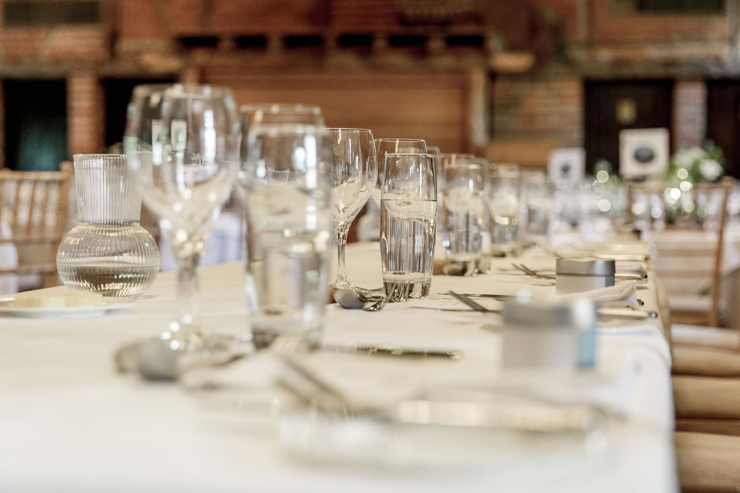Table setup for the wedding breakfast at Lainston House Hotel