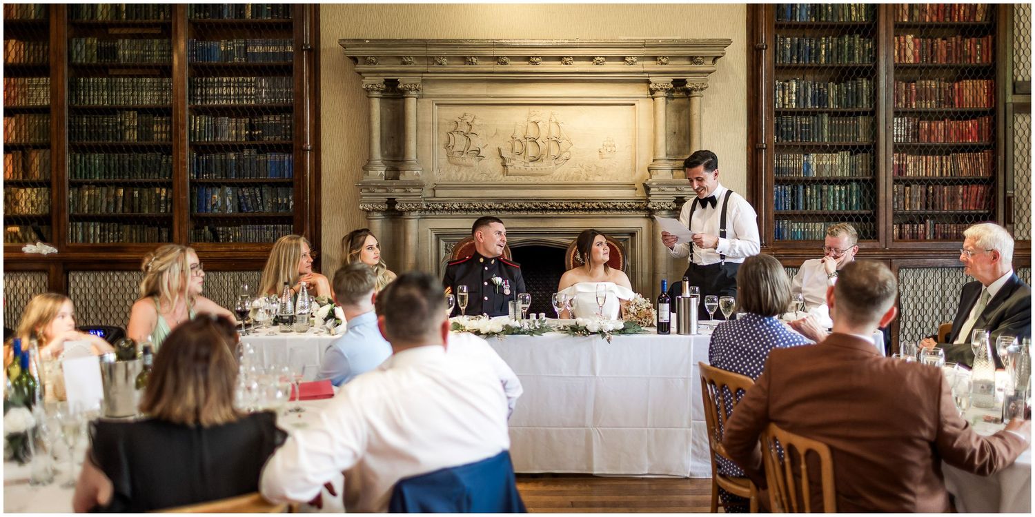 The best man stands to give his speech during a wedding at The Elvetham hotel in Hampshire