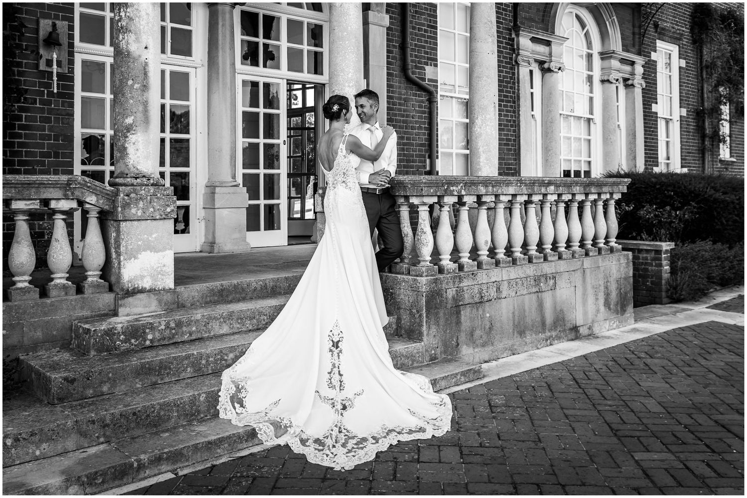 Black and white ouple wedding portrait near Lymington