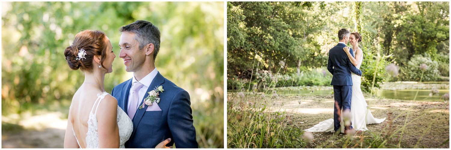 Bride and groom couple wedding portraits in the extensive grounds of Walhampton School in the New Forest