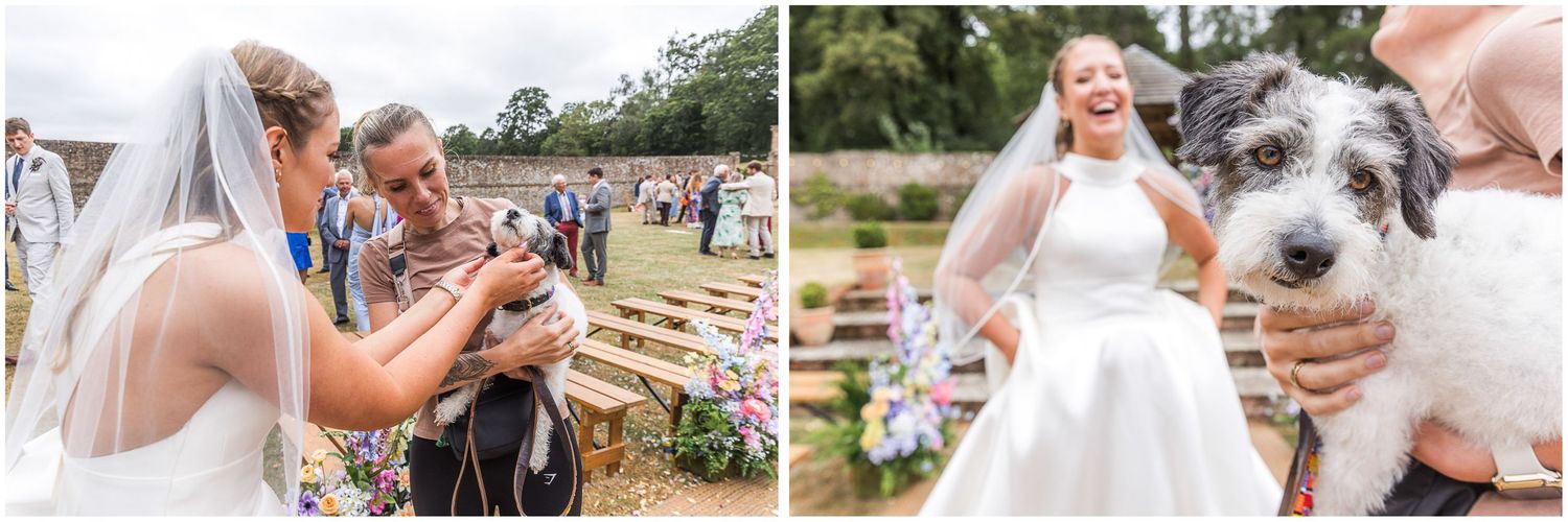 The bride and her dog on her wedding day
