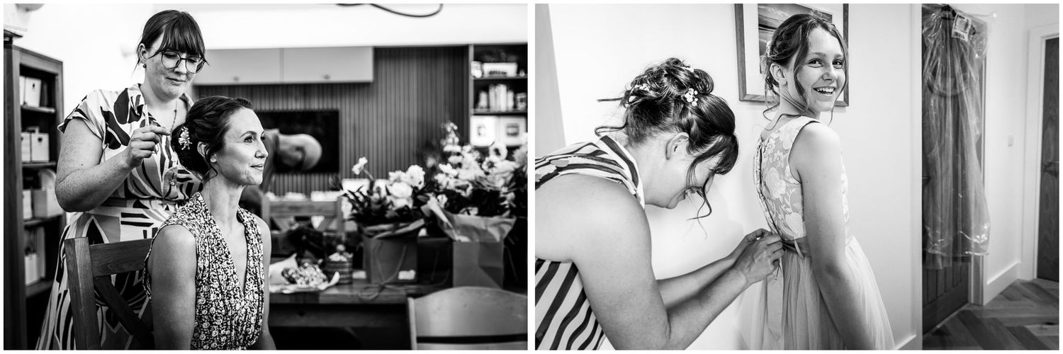 Black and white wedding preparation photography