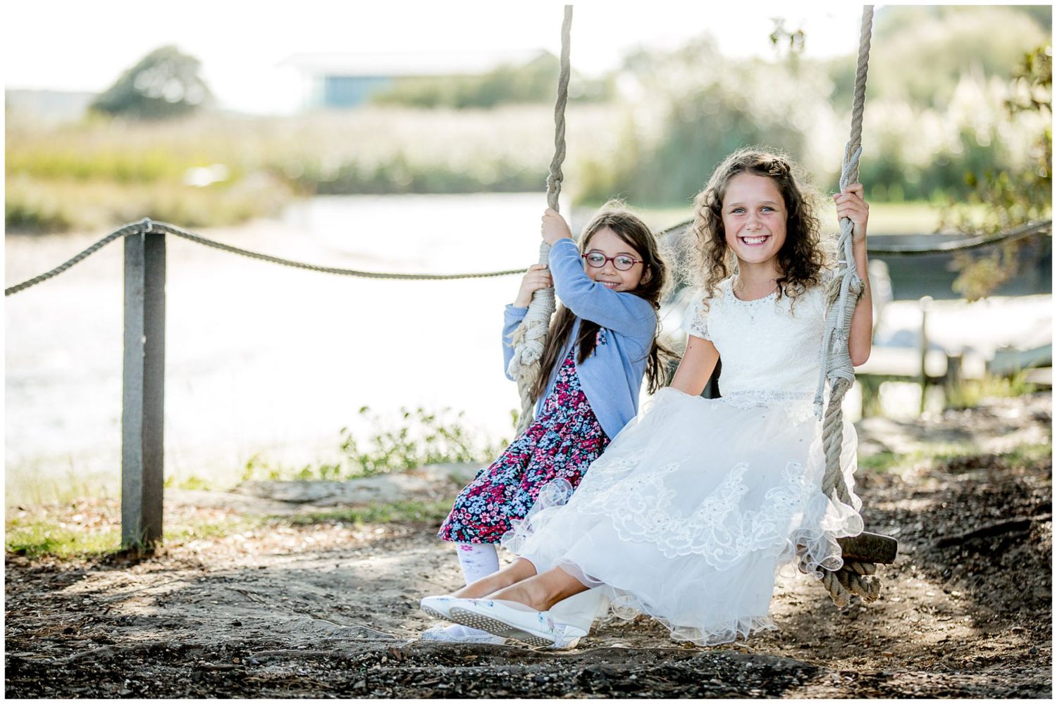 A series of outdoor photos showing someone in a white dress lounging and reading on blankets under trees.