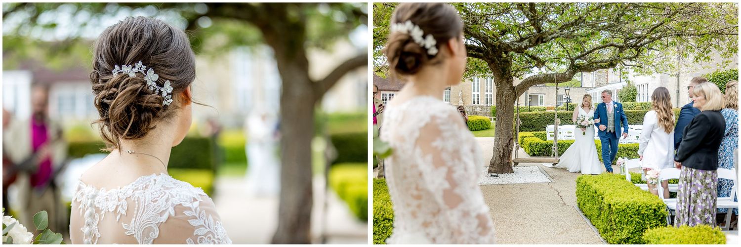 Natural wedding photography capturing candid moments in a garden setting.