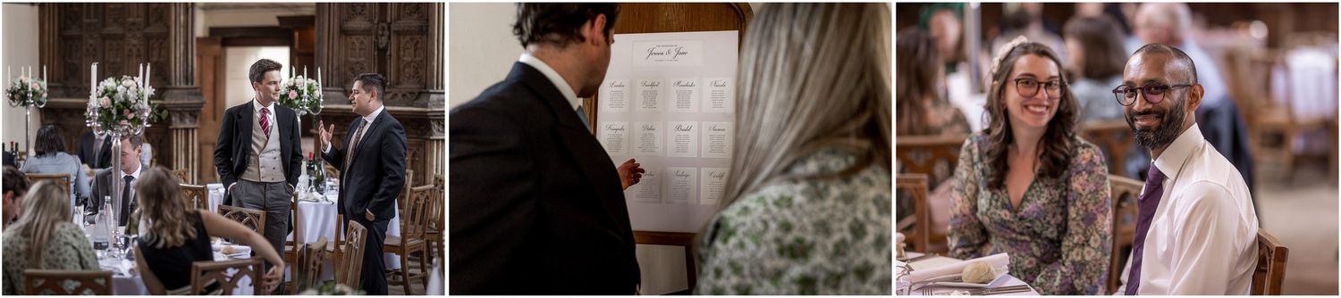 Candid moments captured during an elegant indoor wedding celebration.