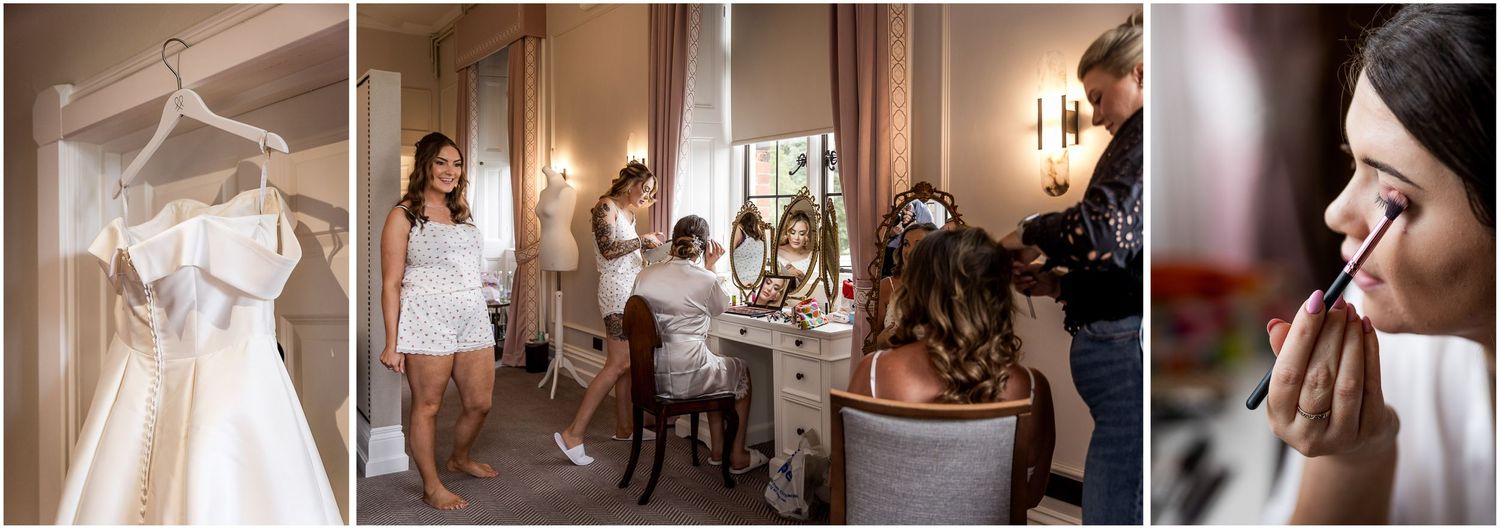 A collection of elegant wedding photographs showing a bride in various romantic poses and settings at a luxurious venue.