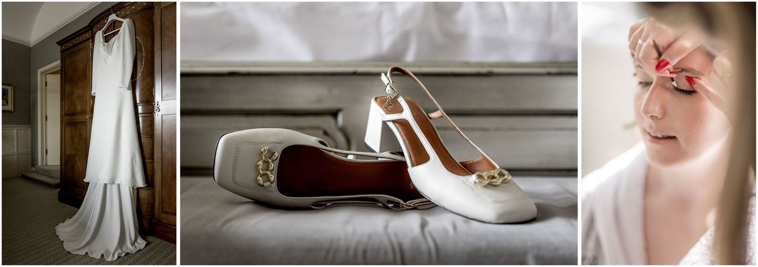 Wedding dress details and preparation moments captured in a series of intimate getting ready photographs.
