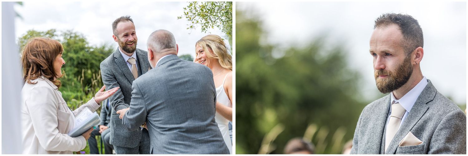 Emotional moments shared during an outdoor wedding ceremony.