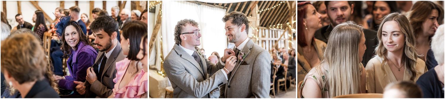 Wedding guests take their seats at Clock Barn before the marriage ceremony begins