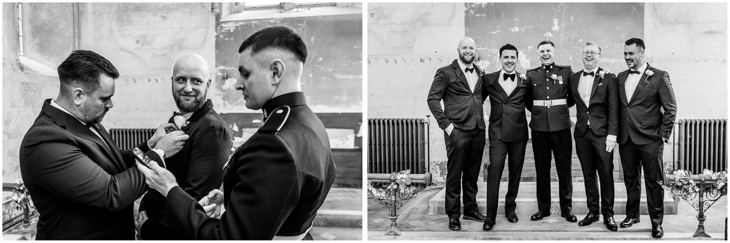 Groom and groomsmen in the chapel of The Elvetham wedding venue