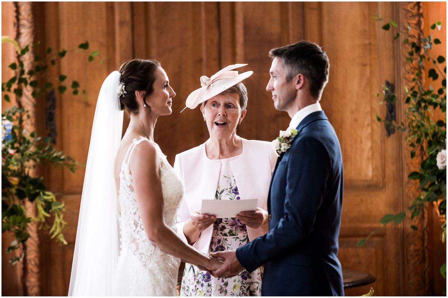 The bride's mother gives a wedding reading during the ceremony at Walhampton near Lymington