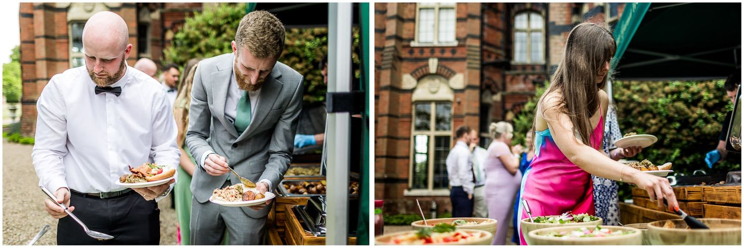 A group of people enjoying an outdoor garden party celebration with food and drinks on a sunny day at The Elvetham hotel