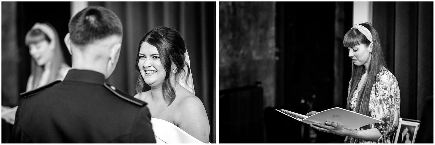 A series of black and white photographs showing people in candid moments at a wedding at The Elvetham Hotel
