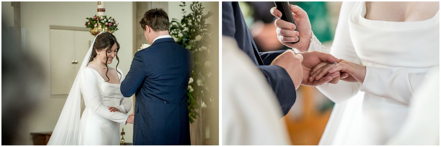 Intimate wedding ceremony moments captured in a church setting.