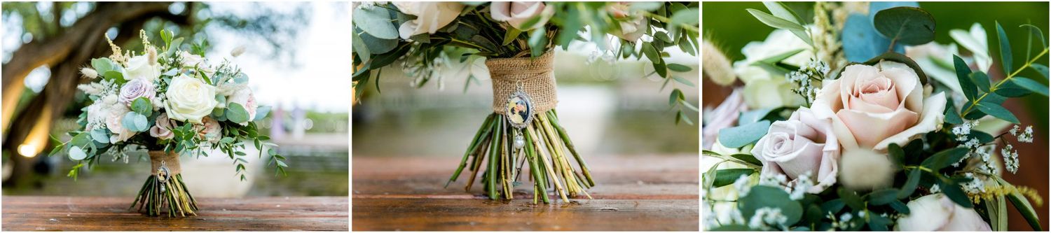 A collection of wedding floral arrangements and decor details in soft pastel colors.
