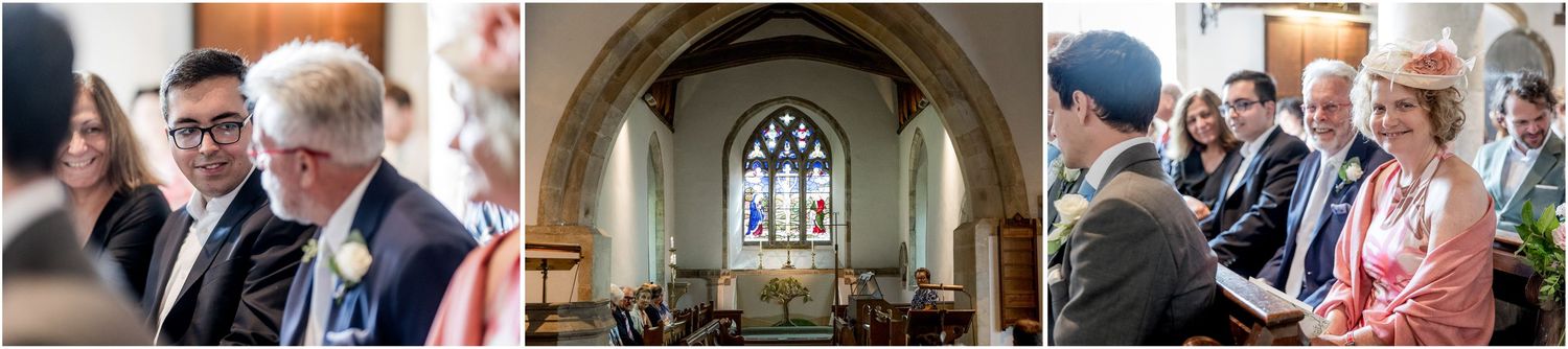Collection of emotional ceremony moments captured in church with traditional architecture.