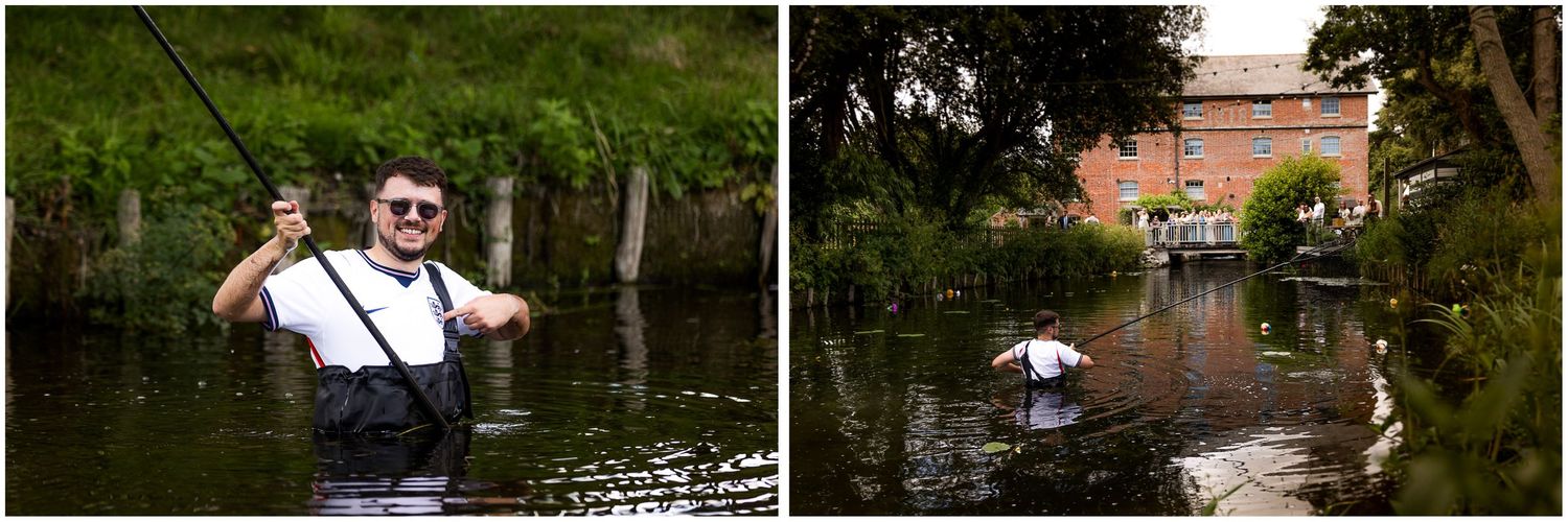 A wedding guest tasked with capturing all of the duck race competitors as they float down the river at Sopley Mill