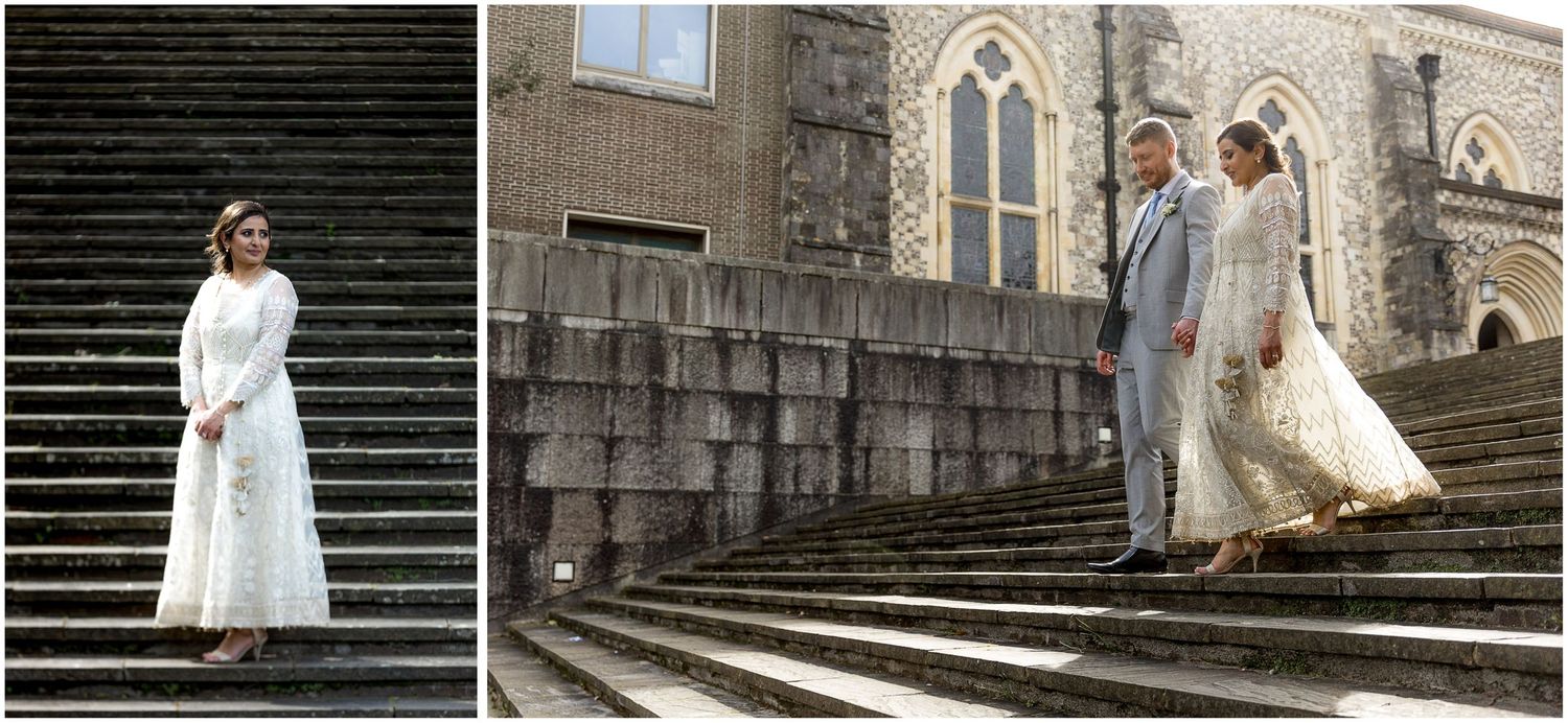 Stone church exterior with gothic architecture and steps leading to entrance.