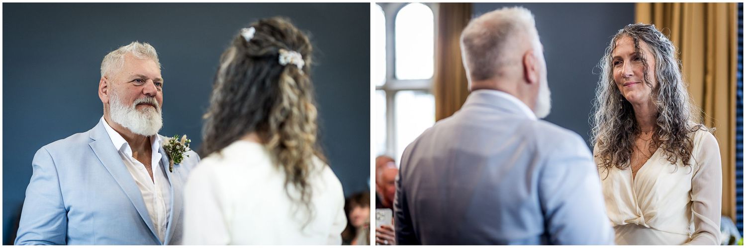 Wedding couple face each other and make their vows.