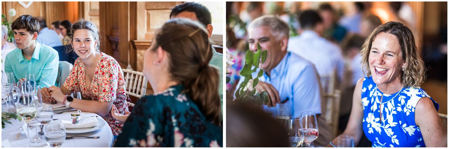 Candid wedding photography of guests at a New Forest reception